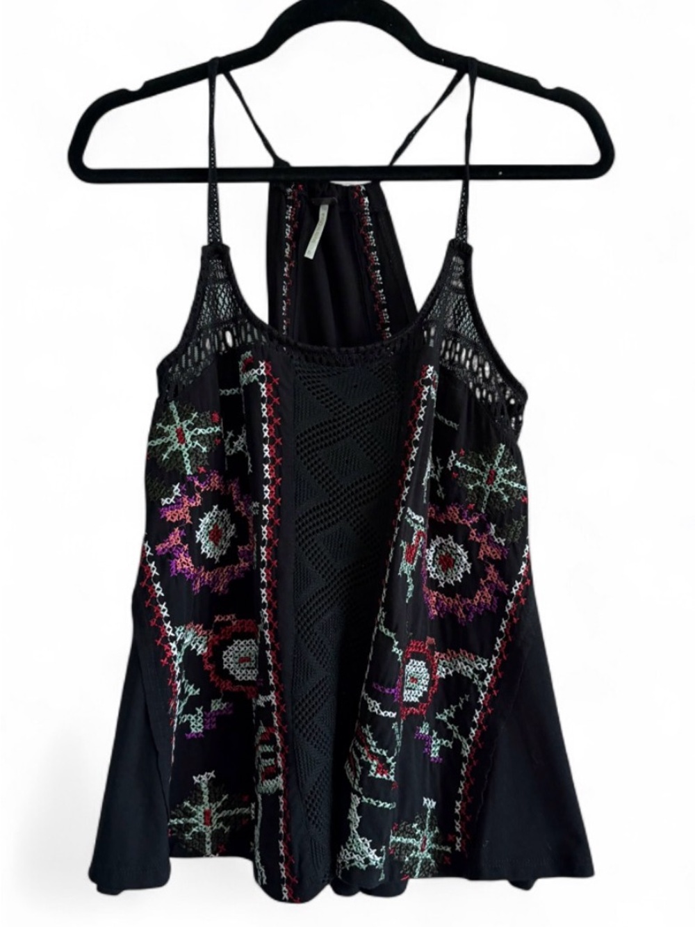 Poof Cross Stitch Embroidered Crochet Cami Tank Top Fairy Grunge Folk Boho Y2K S